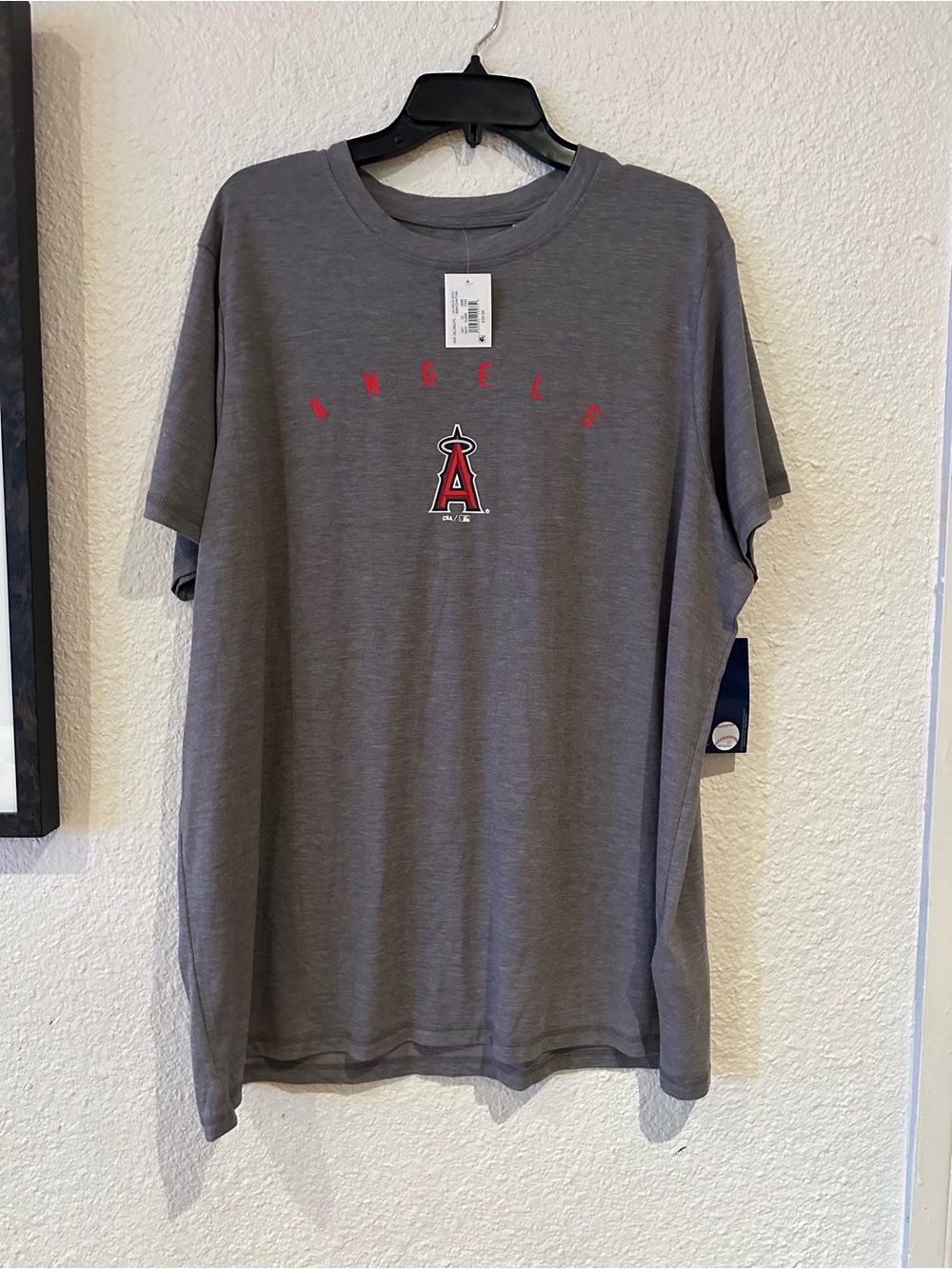 Angels baseball Grey Short Sleeve Crew Tee with Red Logo